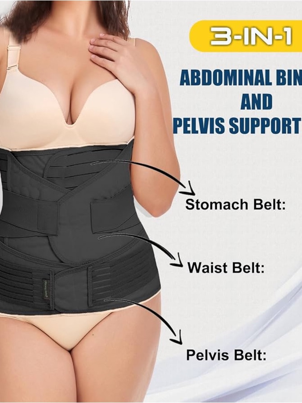 3-in-1 Postpartum Recovery Belly Band Wrap Support Belt XL Black - Picture 6 of 7